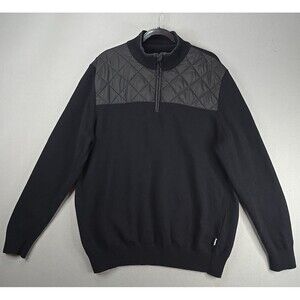 BARBOUR Black Wool Cotton Blend Quilted Quarter Zip Sweater Men's XL